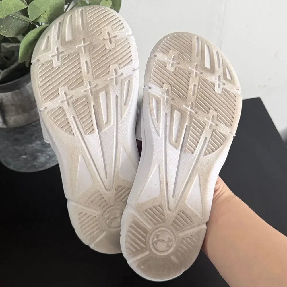 Under Armour Blue and White Slide Sandals 4Y